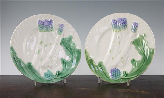 A set of six Salines polychrome pottery asparagus plates, late 19th century, 23cm